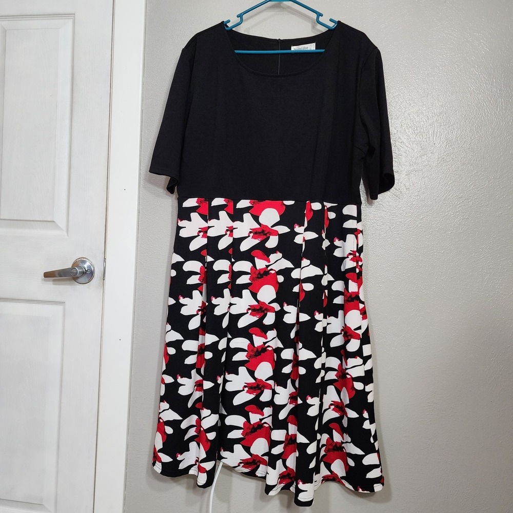 Nemidor Dress Women's Plus Size 24 With Pockets Black‎ Red White Swing Style